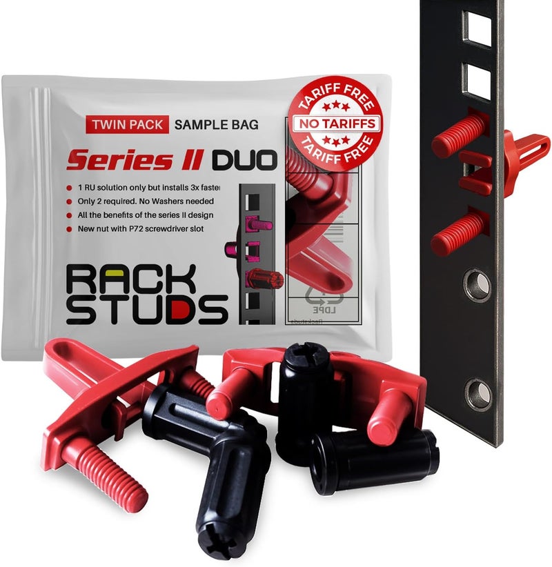 Rackstuds DUO2 1RU Series II Rack Mount Solution - Effortless Alternative to Traditional Rack Screws and Cage Nuts & Server Rack Screws Ideal for Server Hardware Setup - 2-Pack, Universal Version - Image 1